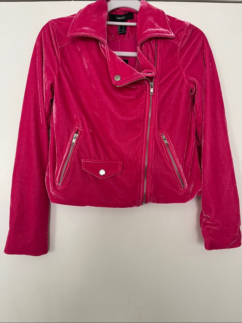 Forever 21 Fuchsia Velvet Moto Jacket